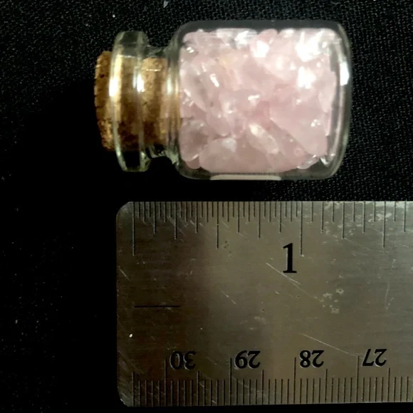 Tiny jar of pink quartz stones rocks cute crystals cork bottle - Picture 3 of 6